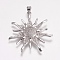 Brass Micro Pave Cubic Zirconia Pendants, Sun, Platinum, 36x34x5.5mm, Hole: 3.5x4mm