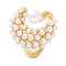 Rack Plating Moon Brass ABS Imitation Pearl Open Cuff Rings for Women, Lead Free & Cadmium Free, Long-Lasting Plated, Real 18K Gold Plated, 3mm,US Size 6(16.5mm)