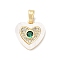 Brass Micro Pave Cubic Zirconia Pendants, Cadmium Free & Nickel Free & Lead Free, with Shell, Heart Charms, Dark Green, 13.5x13x3mm, Hole: 4mm