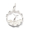 925 Sterling Silver Pendants, Flat Round with Whale, with 925 Stamp and Jump Rings, Silver Color Plated, Flat Round, 16x14x3.5mm, Hole: 4mm