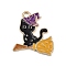 Halloween Alloy Enamel Pendants, Cat-shape Witch, 21x20x1.5mm, Hole: 2mm