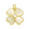 Rack Plating Brass Micro Pave Cubic Zirconia Pendants, with Cat Eye, Long-Lasting Plated, Cadmium Free & Lead Free, Flower Charm, Antique White, 21x19.5x4mm, Hole: 4x3.5mm
