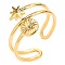 Vintage Stainless Steel Sun Star Wrap Open Cuff Ring for Women Men, Couple Rings, Golden