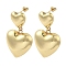 Brass Stud Earrings, Cadmium Free & Lead Free, Heart, Real 18K Gold Plated, 40.5x25mm
