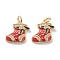 Brass Micro Pave Clear Grade AAA Cubic Zirconia Pendants, with Red & Green Enamel & Jump Rings, Long-Lasting Plated, For Christmas, Stocking, Real 18K Gold Plated, 14.5x15.5x2.5mm, Hole: 3mm, Jump Ring: 5x1mm