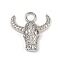 Brass Micro Pave Cubic Zirconia Pendants, Long-Lasting Plated, Cadmium Free & Lead Free, Rack Plating, Bull Head Shaped, Platinum, 19.5x19x5mm, Hole: 3mm