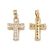 Brass Cubic Zirconia Pendants, with Glass, Real 18K Gold Plated, Cadmium Free & Nickel Free & Lead Free, Religion Cross Charms, Clear, 20x13x2.5mm, Hole: 4.5x3mm