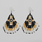 Handmade Chinese Style Glass Seed Beads Hexagon Pattern Tassel Dangle Earrings, Platinum, Black, 80x45mm