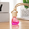 Heart Glass Empty Refillable Car Perfume Bottle, Car Hanging Fragrance Essential Oil Diffuser Bottle Pendants Decor, with Wood Cap, Hot Pink, 45x30mm, Capacity: 6ml(0.20fl. oz)