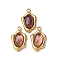 Natural Amethyst Irregular Oval Charms, with 304 Stainless Steel Settings, Real 14K Gold Plated, 14.5x9x4.5mm, Hole: 1.4mm