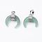Natural Green Aventurine Pendants, with Brass Findings, Double Horn/Crescent Moon, Platinum, 22~23x19~20x9mm, Hole: 5x7mm