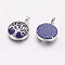 Natural Lapis Lazuli Pendants, with Brass Findings, Platinum, Flat Round with Tree, 31x27x6.5~7mm, Hole: 5x8mm