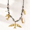 Summer Beach 304 Stainless Steel & Electroplated Natural Shell Pendant Adjustable Polyester Cord Necklaces for Women, with Ceramic & Imitation Pearl & Glass, Real 18K Gold Plated, Bird, 23.23 inch(59cm)