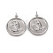 Non-Tarnish 304 Stainless Steel Pendants, with Jump Rings, Flat Round with Butterfly, Stainless Steel Color, 17.5x15x2mm, Jump Ring: 3.8x0.5mm, 2.8mm inner diameter
