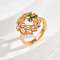 Brass Pave Cubic Zirconia Finger Rings for Women, Leaf with Flower, Green, US Size 6(16.5mm)