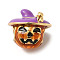 Halloween Brass Enamel European Beads, Large Hole Beads, Pumpkin, Golden, 13.5x12mm, Hole: 4mm