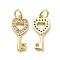 Brass Micro Pave Clear Cubic Zirconia Pendants, Cadmium Free & Nickel Free & Lead Free, with Jump Ring, Heart Key Charms, Real 18K Gold Plated, 17.5x8x2.5mm, Hole: 3.5mm