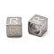 304 Stainless Steel European Beads, Large Hole Beads, Cube with Letter, Letter R, 7x7x7mm, Hole: 5.5mm