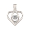 Fine Silver Pave Clear Cubic Zirconia Pendants, Heart Charms with Bails and 999 Stamp, Rhodium Plated, Platinum, 16.5x14.5x5.5mm, Hole: 4.5x3.5mm