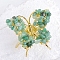 Raw Natural Green Aventurine Chip Mineral Specimen Display Decorations, with Butterfly Metal Holder, for Home Desktop Feng Shui Ornament, 65x75mm