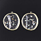 Epoxy Resin Pendants, with Shell and Alloy Findings, Flat Round, Colorful, Golden, 40x34x2.5mm, Hole: 1.8mm
