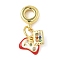 Brass Enamel European Dangle Charms, Game Controller with Colorful Cubic Zirconia, Golden, Rack Plating, Long-Lasting Plated, Cadmium Free & Lead Free, Red, 24mm, Hole: 4.5mm