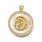 Brass Micro Pave Cubic Zirconia Shell Pendants, Cadmium Free & Lead Free, Round with Dragon, Real 18K Gold Plated, 30x27x3.5mm, Hole: 3.5x4.5mm