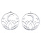 Non-Tarnish 201 Stainless Steel Pendants, Moon with Flower Charm, Stainless Steel Color, 34x32x1mm, Hole: 1.6mm
