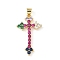 Brass Micro Pave Clear Cubic Zirconia Pendants, Cross, Lead Free & Cadmium Free, Long-Lasting Plated, Rack Plating, Real 18K Gold Plated, Colorful, 30x17.5x3mm, Hole: 4.5x3.5mm