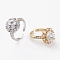 Brass Micro Pave Clear Cubic Zirconia Cuff Rings, Long-Lasting Plated, Oval, Mixed Color, US Size 6, Inner Diameter: 17mm