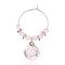 Natural Rose Quartz Wine Glass Charms, with Alloy Lotus Pendants and Brass Hoops, 46x27mm