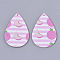 PU Leather Big Pendants, Double-Sided Fruit Pattern, teardrop, with Peach Pattern, Pink, 56x37x2mm, Hole: 1.6mm