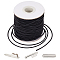 1 Roll Round Elastic Cord, with Nylon Outside and Rubber Inside with 100Pcs Iron Half Cover Crimp End Caps, Black, 2mm, about 43.74 Yards(40m)/Set
