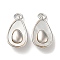 Brass Pave Shell Teardrop Pendants, Avocado Charms, Platinum, 18x10.5x6mm, Hole: 3mm