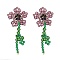 Imitation Austrian Crystal Flower of Life Dangle Stud Earrings, Glass Beads Drop Earrings, Purple, 75x30mm, Pin: 0.6mm