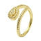 Brass with Cubic Zirconia Open Cuff Ring, Cadmium Free & Nickel Free & Lead Free, Teardrop, Real 18K Gold Plated, US Size 7 1/4(17.5mm)