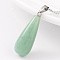 Teardrop Platinum Tone Brass Green Aventurine Pendants, 30x10mm, Hole: 5x8mm