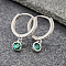 S925 Sterling Silver Flat Round Hoop Earrings, with Cubic Zirconia, Silver, Green, 18x13x4mm
