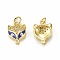 Brass Micro Pave Cubic Zirconia Charms, Cadmium Free & Nickel Free & Lead Free, with Jump Ring & Enamel Evil Eye, Fox Head Charms, Golden, Blue, 13.5x10x3mm, Hole: 3mm