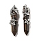 Natural Tiger Eye Big Pointed Pendants, with Platinum Plated Brass Findings, Undyed, Bullets, 55~60x16mm, Hole: 5x8.5mm