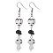 Natural Obsidian Chips Dangle Earrings, Mushroom & Heart Lampwork Long Drop Earrings with 304 Stainless Steel Pins, 73~74x11.5~12.5mm