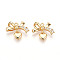 Brass Micro Pave Cubic Zirconia Charms, Bowknot & Heart, Real 18K Gold Plated, 14x16.5x4mm, Hole: 1.5mm