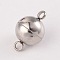 Tarnish Resistant Round 304 Stainless Steel Magnetic Clasps with Loops, Stainless Steel Color, 15x10mm, Hole: 2mm