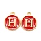 Golden Plated Alloy Enamel Charms, Cadmium Free & Lead Free, Enamelled Sequins, Flat Round with Letter, Red, Letter.H, 14x12x2mm, Hole: 1.5mm