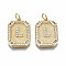 Brass Micro Pave Clear Cubic Zirconia Pendants, Nickel Free, Real 18K Gold Plated, Rounded Rectangle with Word, Letter.L, 19x14x2.5mm, Jump Ring: 5x0.7mm, 3mm inner diameter