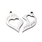 304 Stainless Steel Split Pendants, Left and Right, Couples Charms, Heart with Love You & Miss You Charm, Stainless Steel Color, 20~22x13~14x2mm, Hole: 1.6mm, 2pcs/set