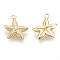 Brass Charms, Cadmium Free & Nickel Free & Lead Free, Real 18K Gold Plated, Starfish/Sea Stars, 12x9x2.5mm, Hole: 1mm