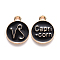 Alloy Enamel Pendants, Cadmium Free & Lead Free, Flat Round with Constellation, Light Gold, Black, Capricorn, 15x12x2mm, Hole: 1.5mm
