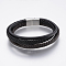 Leather Cord Multi-strand Bracelets, with 304 Stainless Steel Magnetic Clasps, Black, 8-5/8 inch(22cm)