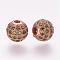 Brass Micro Pave Cubic Zirconia Beads, Round, Yellow, 8x7.5mm, Hole: 1.8mm